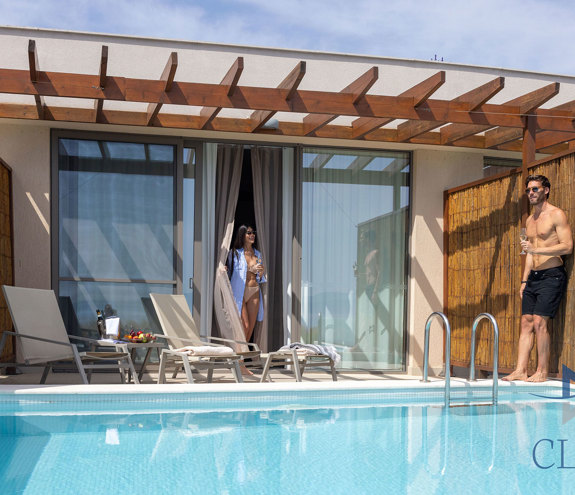 Club Sea View Private Pool Room pool and sunbeds from outside
