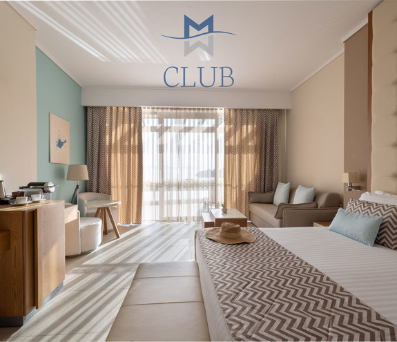Club Sea View Private Pool bed, sofa, chairs and amenities