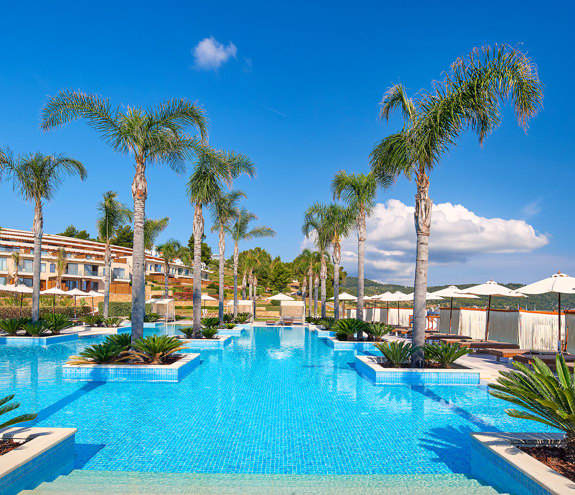 Side view of the palm tree pool
