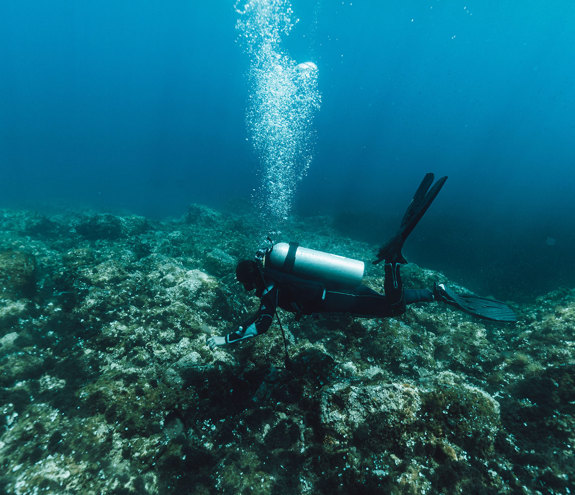Diver near the bottom of the sea