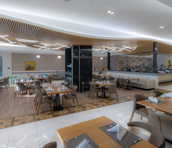 Kritamo Restaurant central interior sitting area from the side